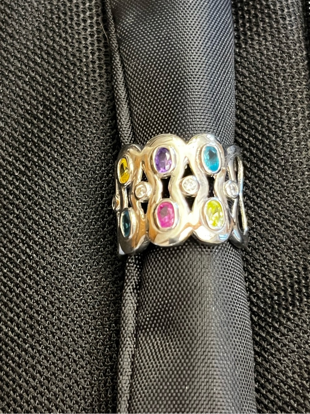 Tocara Multistone Silver Band Ring with Colorful Gem Accents